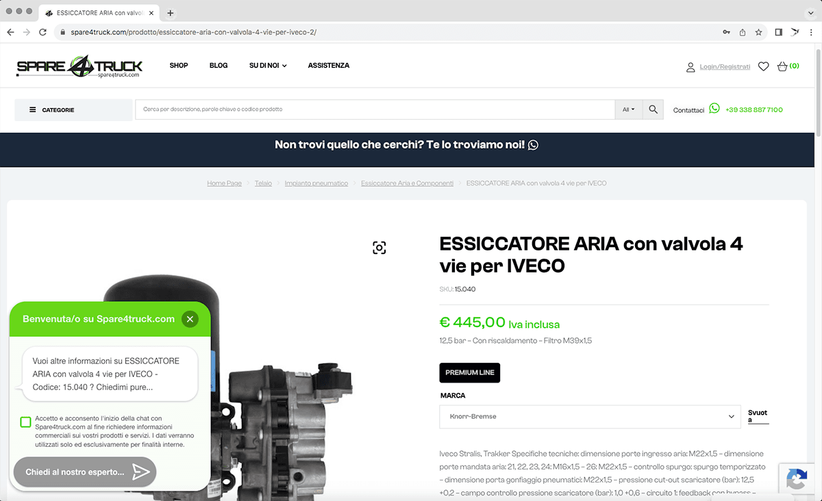e-commerce ricambi b2b - scheda prodotto
